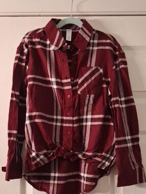 Justice Red/Maroon Plaid Button-Up Shirt With Knot Front